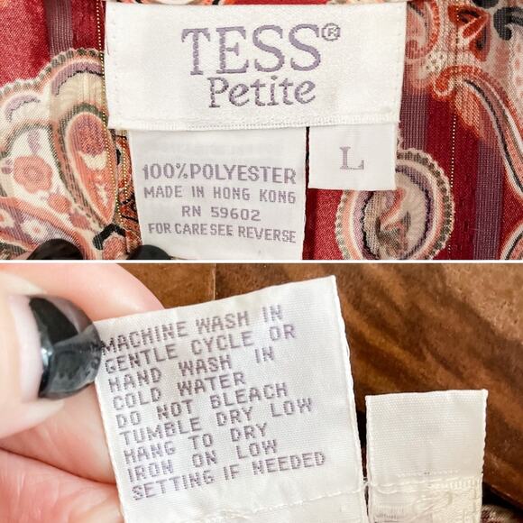 Vintage crinkle pleated collarless metallic medallion print blouse size LP - Picture 6 of 8